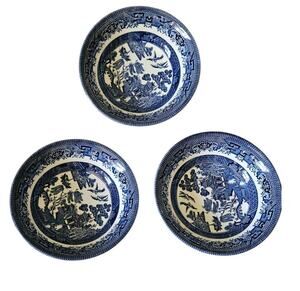Churchill England Blue Willow 6" Bowls Set of 3 Transferware Vintage